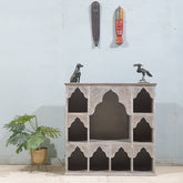 Mehrab Indian Hand Carved Solid Wood Bookshelf Grey